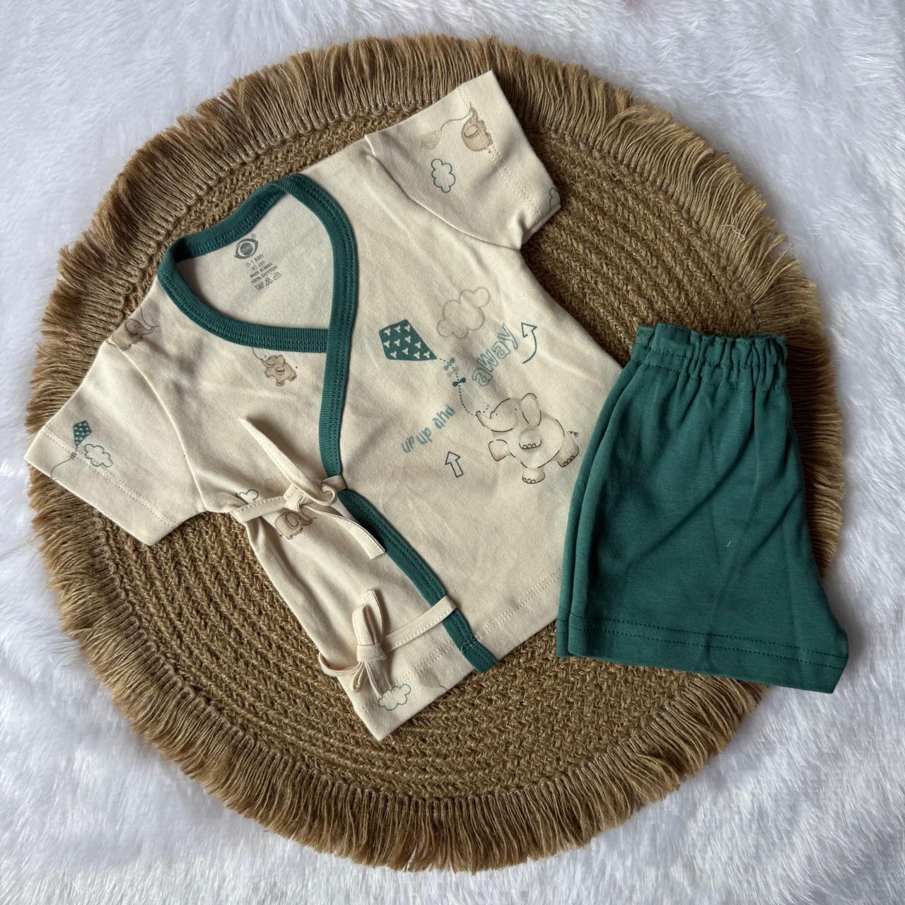 Kimono Cotton Jabla with Shorts - Green