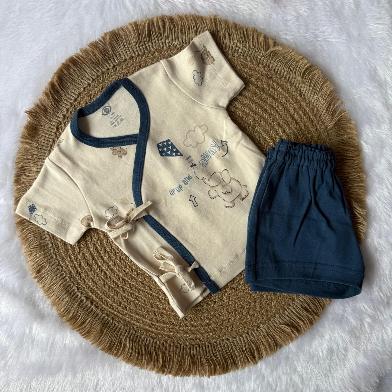 Kimono Cotton Jabla with Shorts - Navy Blue