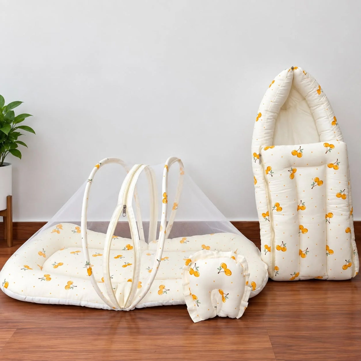 Crinkled Muslin Baby Carry Bed Combo - Yellow Cherry