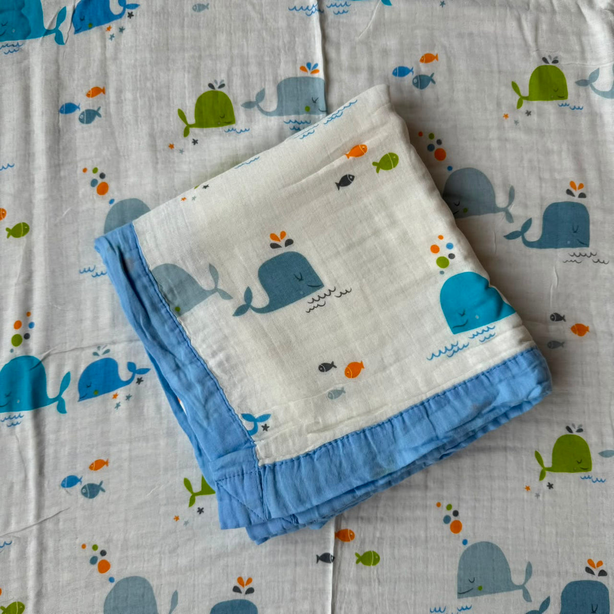 Muslin Blanket 6 Layer - Blue Fishes