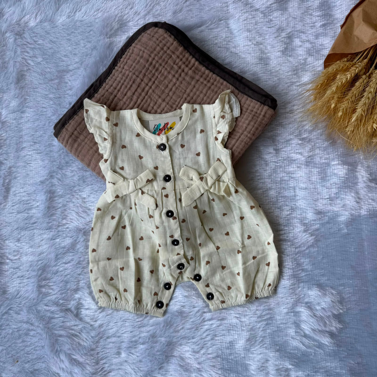Muslin Baby Jumpsuit - Brown Hearts