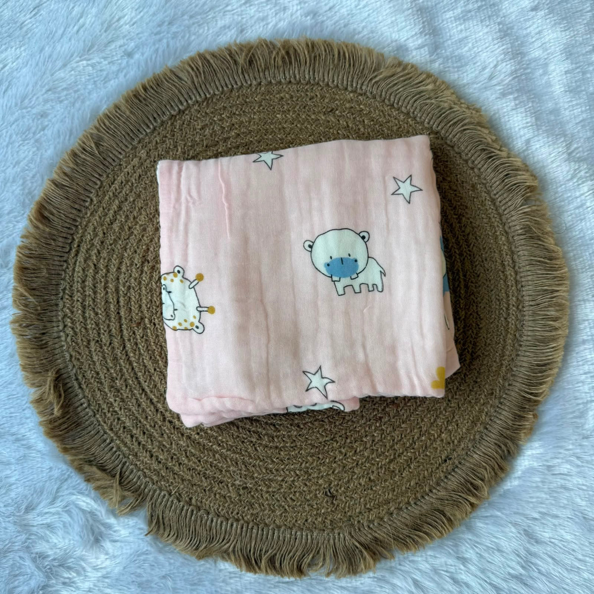 Muslin 6 Layer Bath Towels - Pink Animals