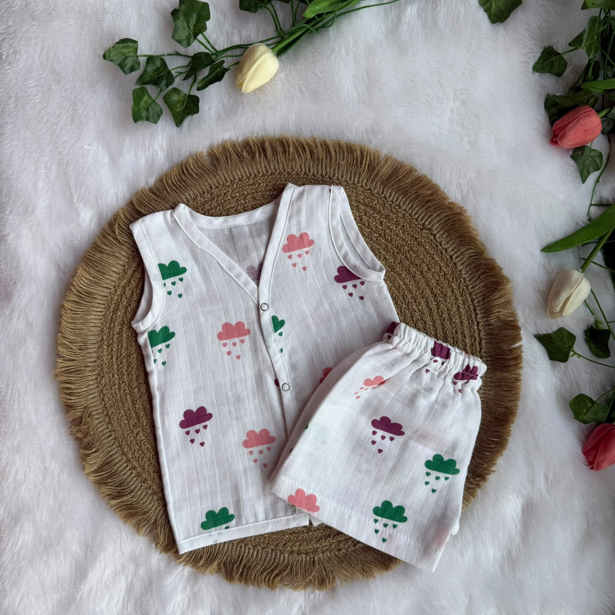Muslin Jabla and Shorts Set - Clouds