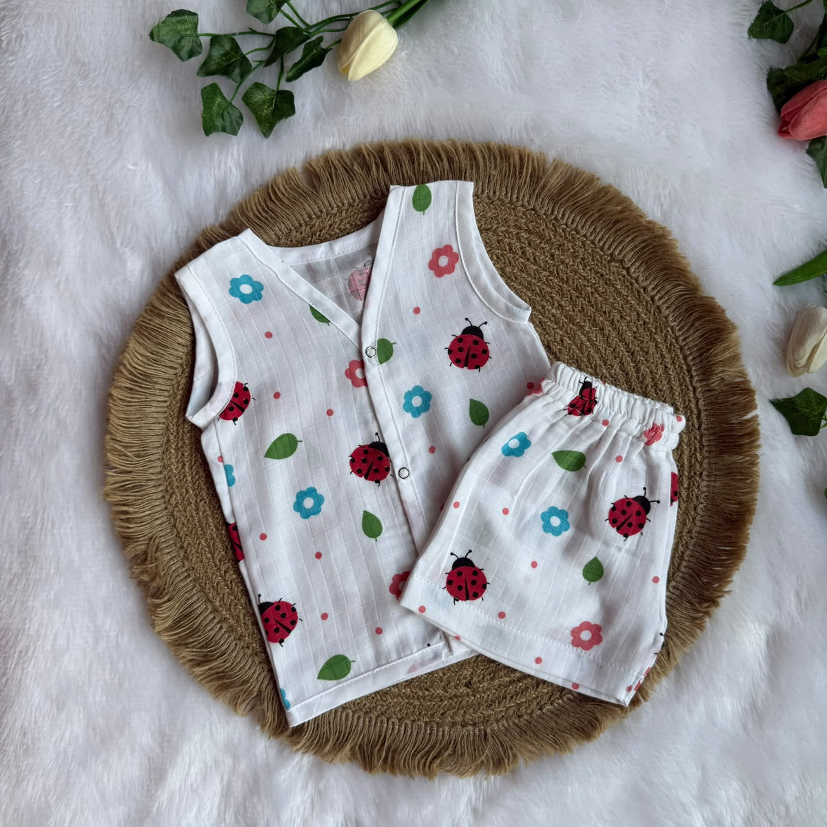Muslin Jabla and Shorts Set - Lady Bug