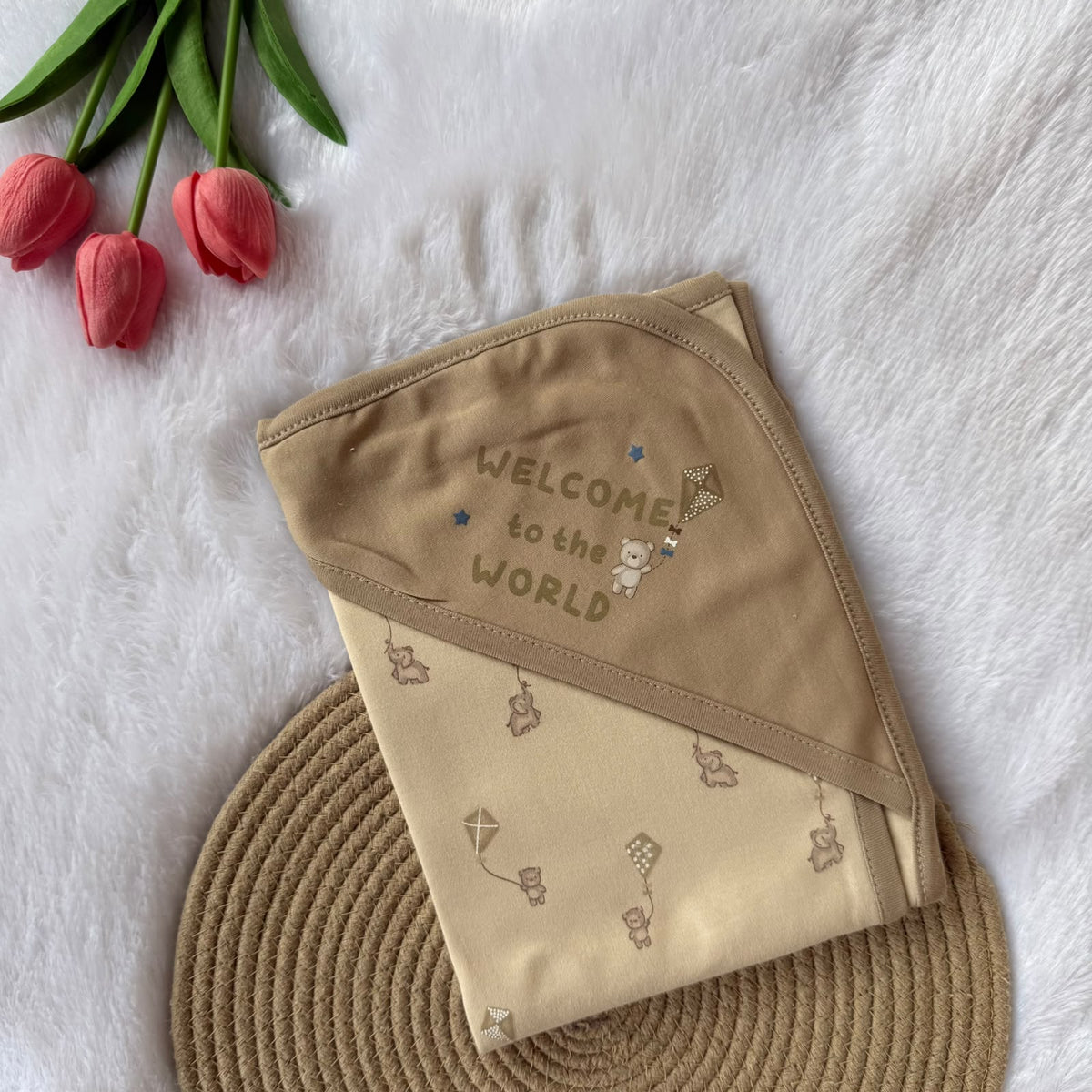 Knitted Hooded Towel - Brown