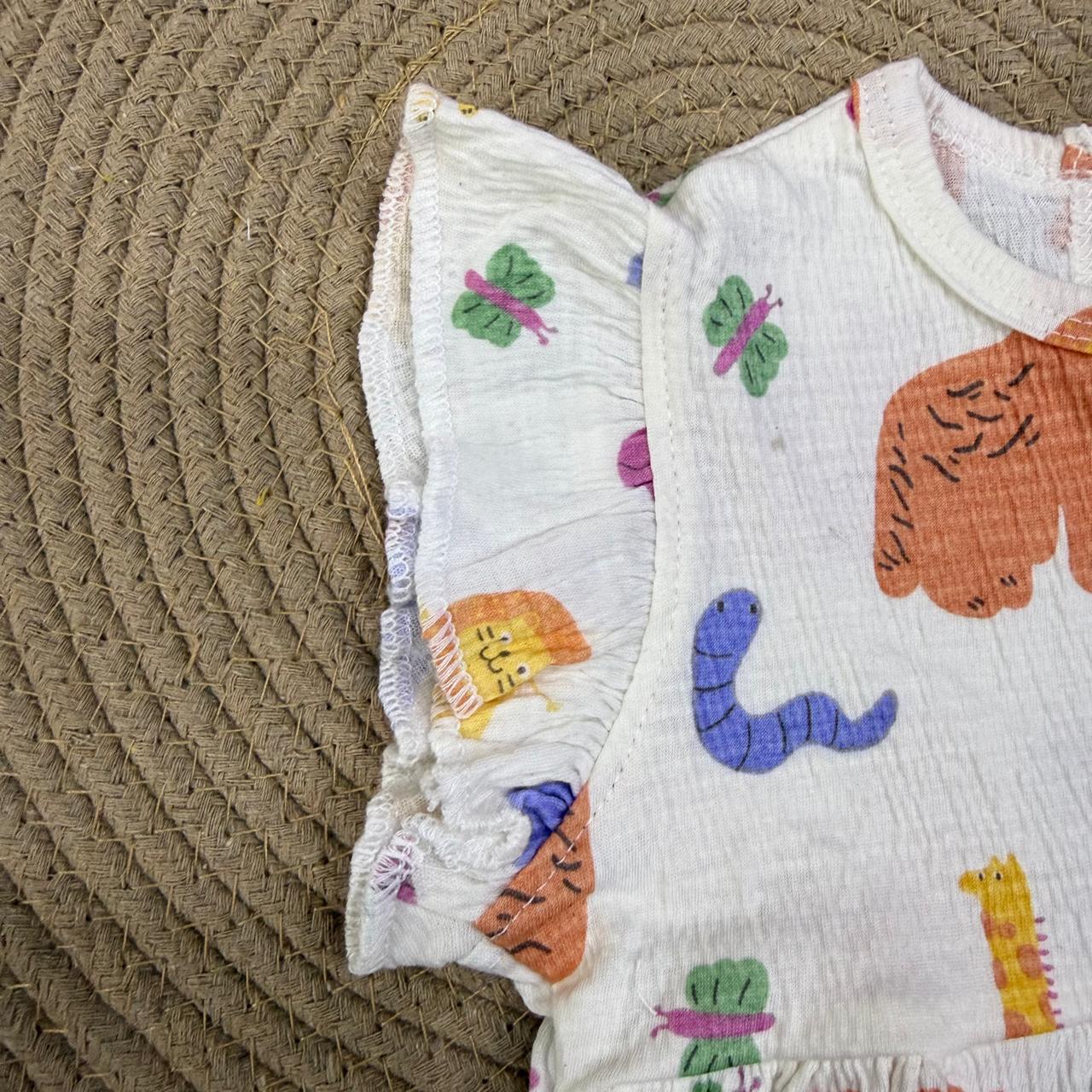 Girl Frocks - White Animals