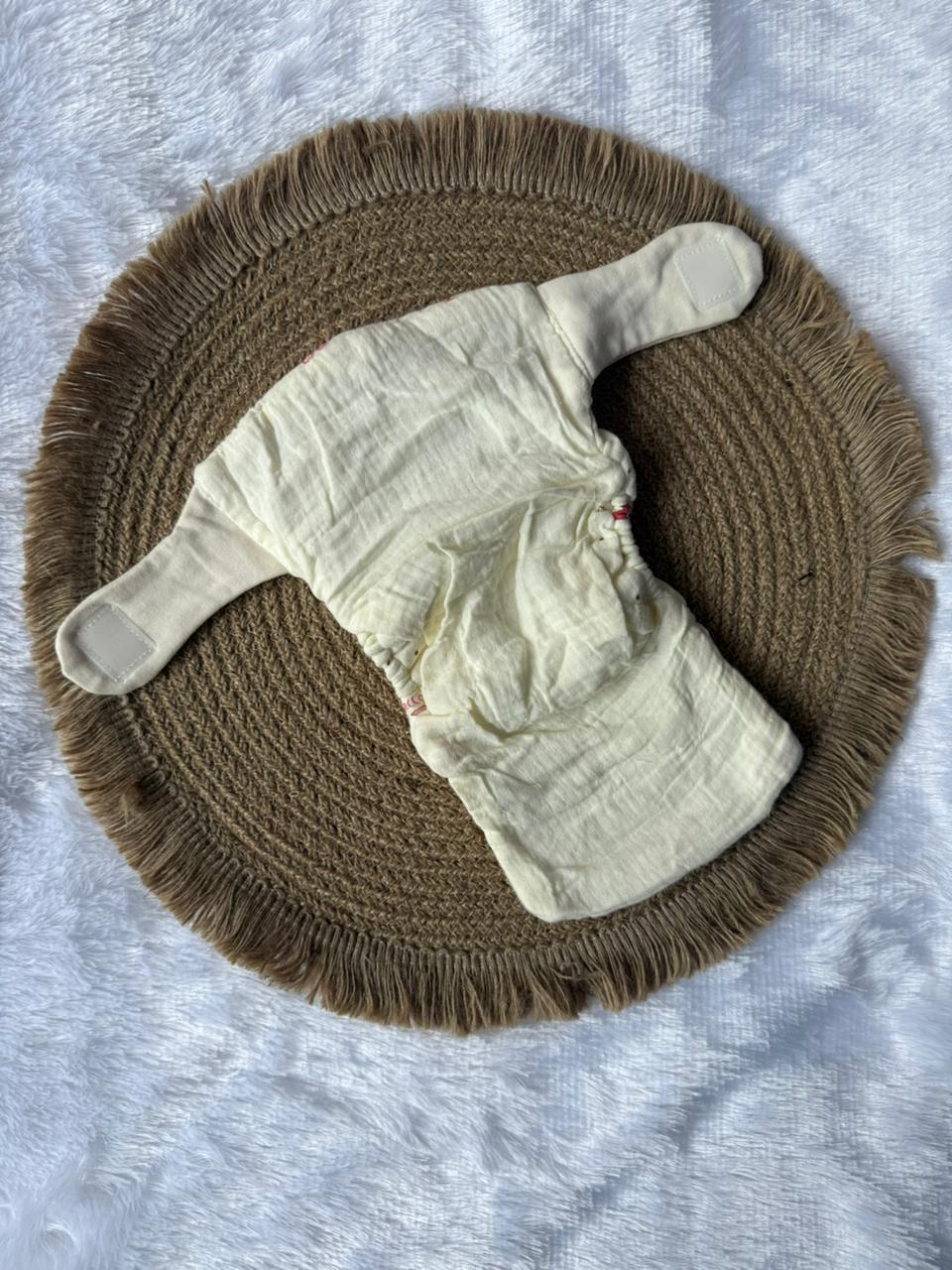 Premium Multi Layer Muslin Velcro Baby Nappy - Teddy Face