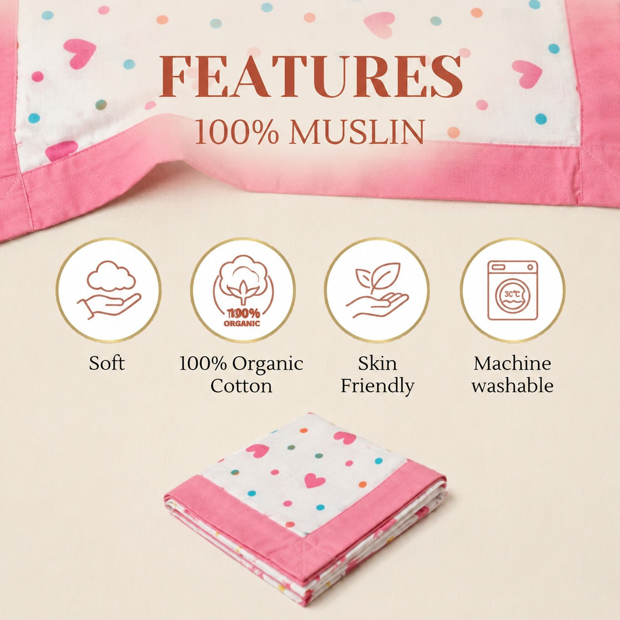 Muslin Receiving Towel or Holding Sheet - Hearts