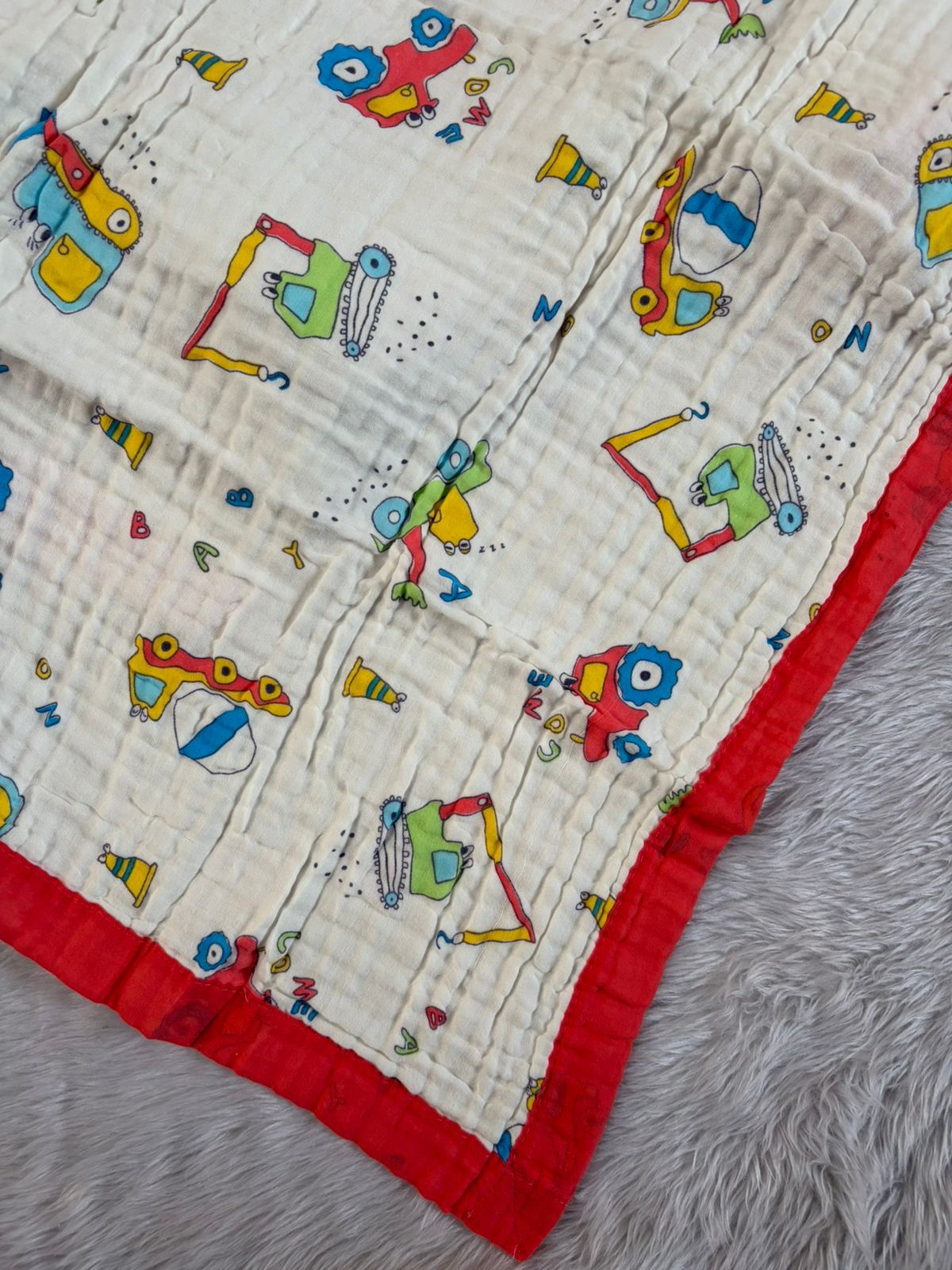 Muslin Blanket 6 Layer - Red Vehicles