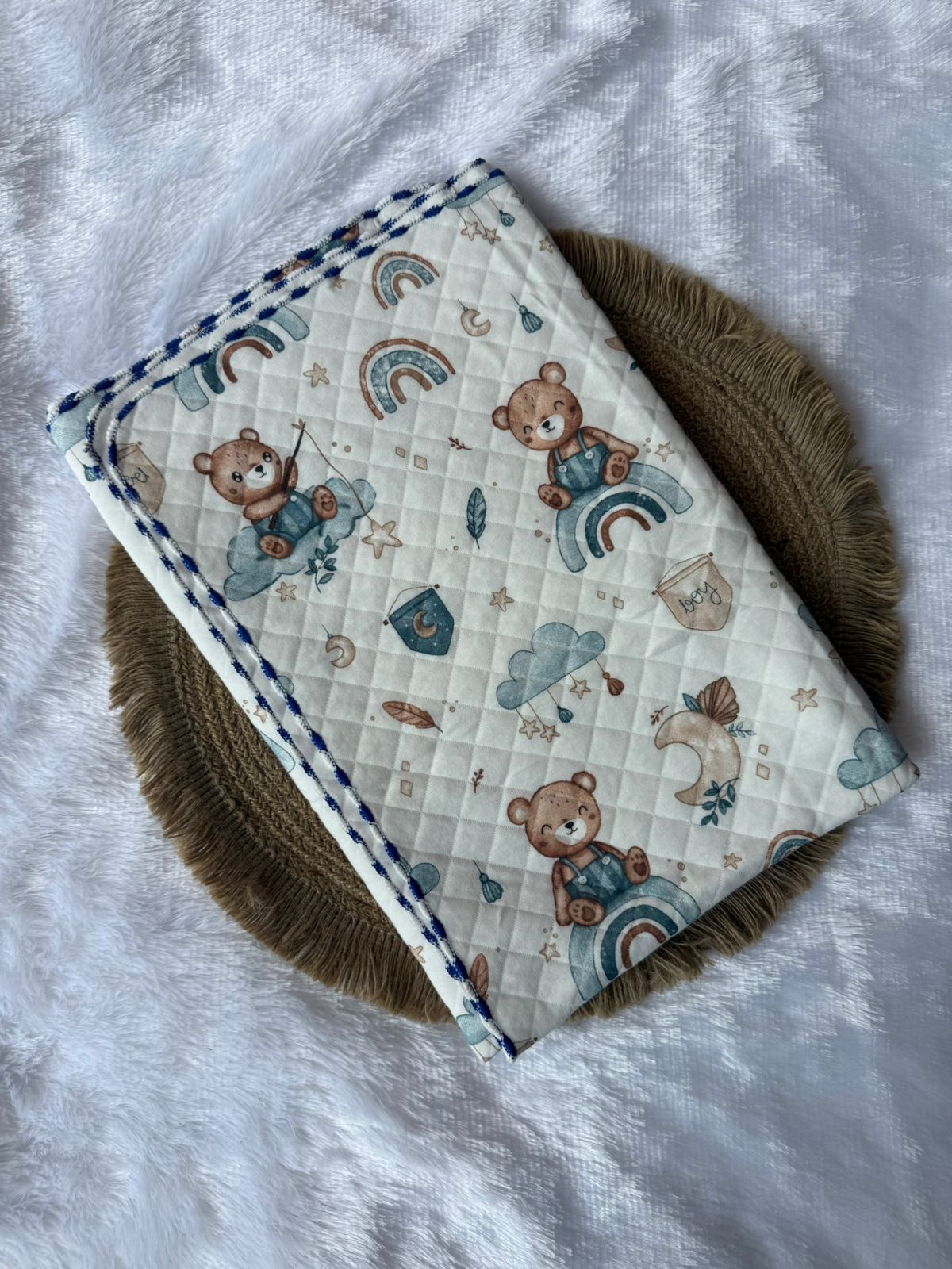 Premium Swaddle/ Wrapper/ Receiving Blanket - Rainbow Bear