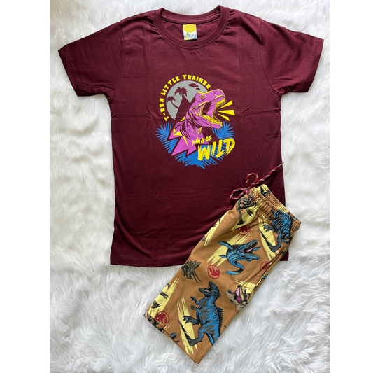 Boy's T-Shirt and Shorts Set - Brown Little Trainer