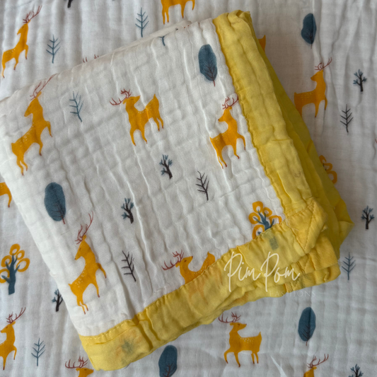 Muslin Blanket 6 Layer - Yellow Deers