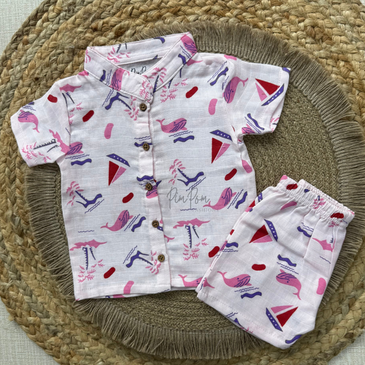 Muslin Boys Shirt and Shorts Set - Boats