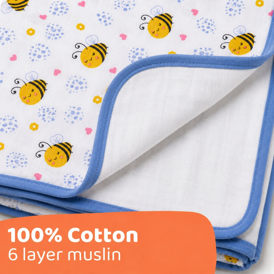 Premium 100% Muslin Baby Blanket – 5-in-1 Multi-Use Essential for Newborns - Honeybee Love