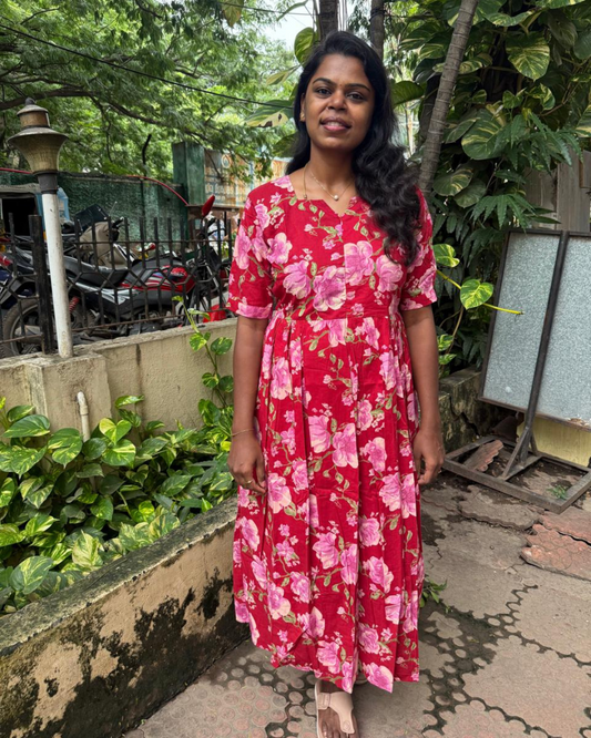 Crimson Blossom Feeding Maxi Dress