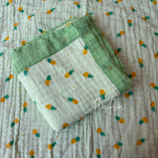 Muslin Blanket 6 Layer - Green Pineapple
