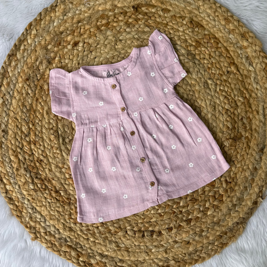 Front Open Frock - Purple Flowers