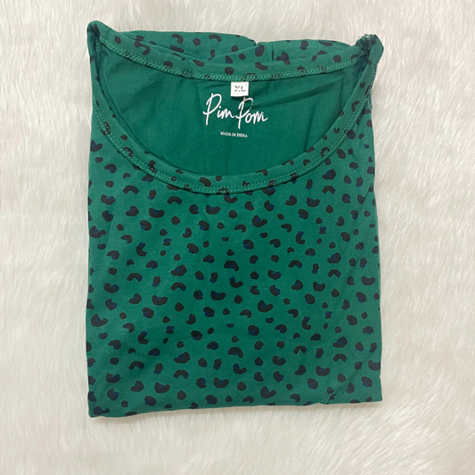 Knitted Cotton Casual Frock - Green Leopard