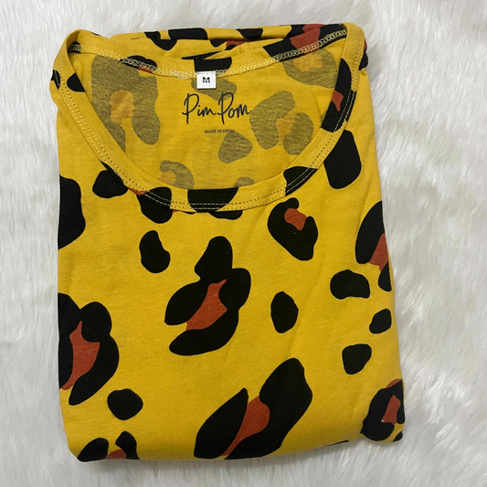 Knitted Cotton Casual Frock - Yellow Leopard