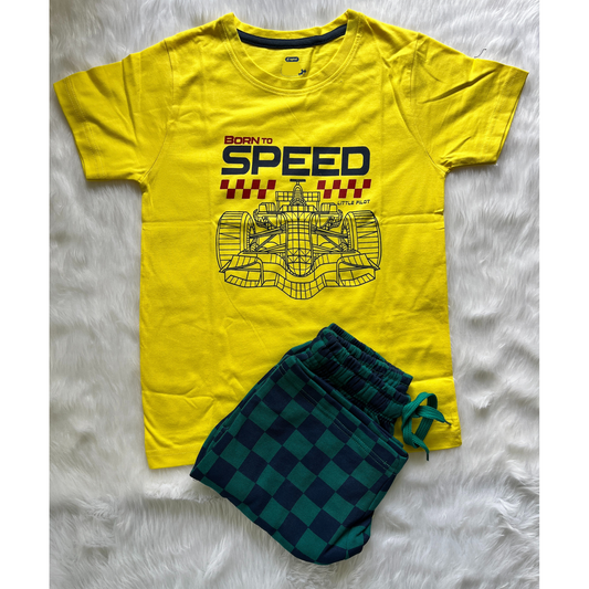 Boy's T-Shirt and Shorts Set - Yellow Speed