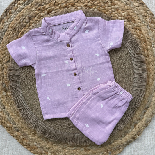 Muslin Boys Shirt and Shorts Set - Onion Pink