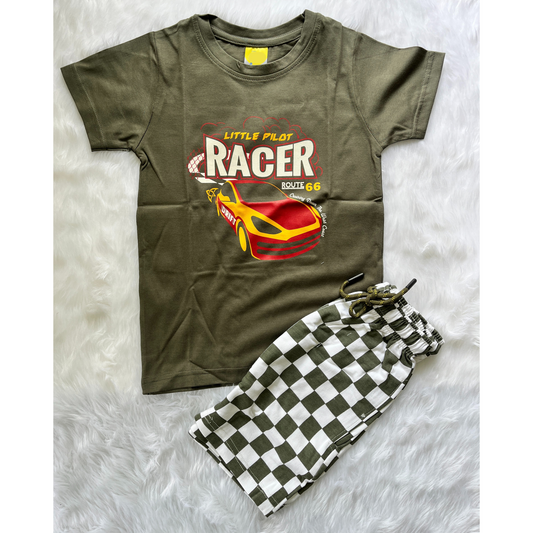 Boy's T-Shirt and Shorts Set - Green Racer