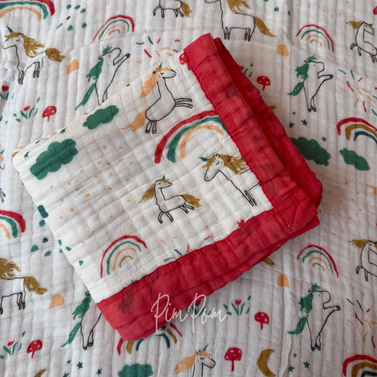 Muslin Blanket 6 Layer - Rainbow Red
