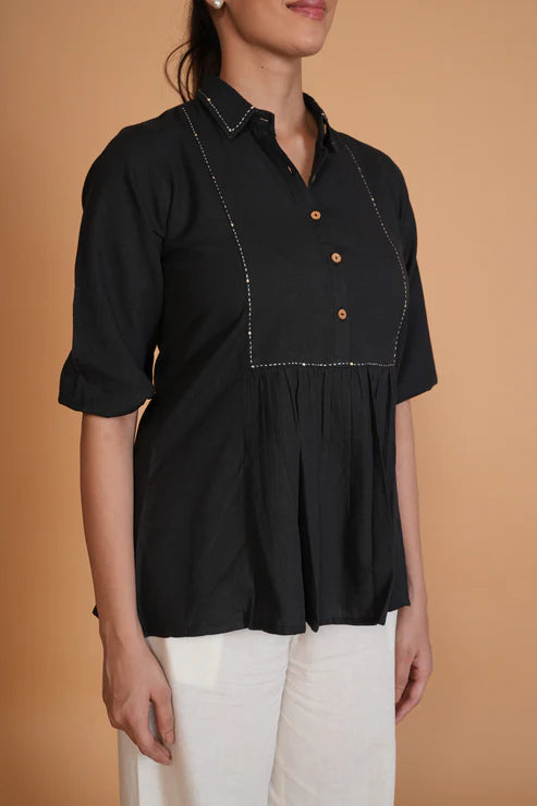 Black Flex Cotton A-Line Top