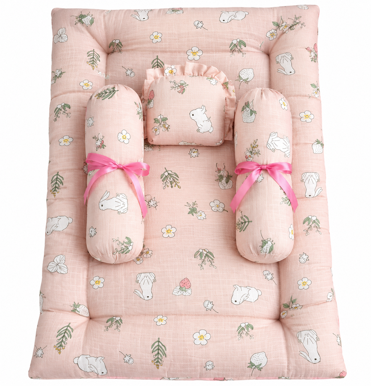 Bed with Bolsters - Pink Rabbit