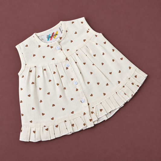 Muslin Front Open Frock - Hearts