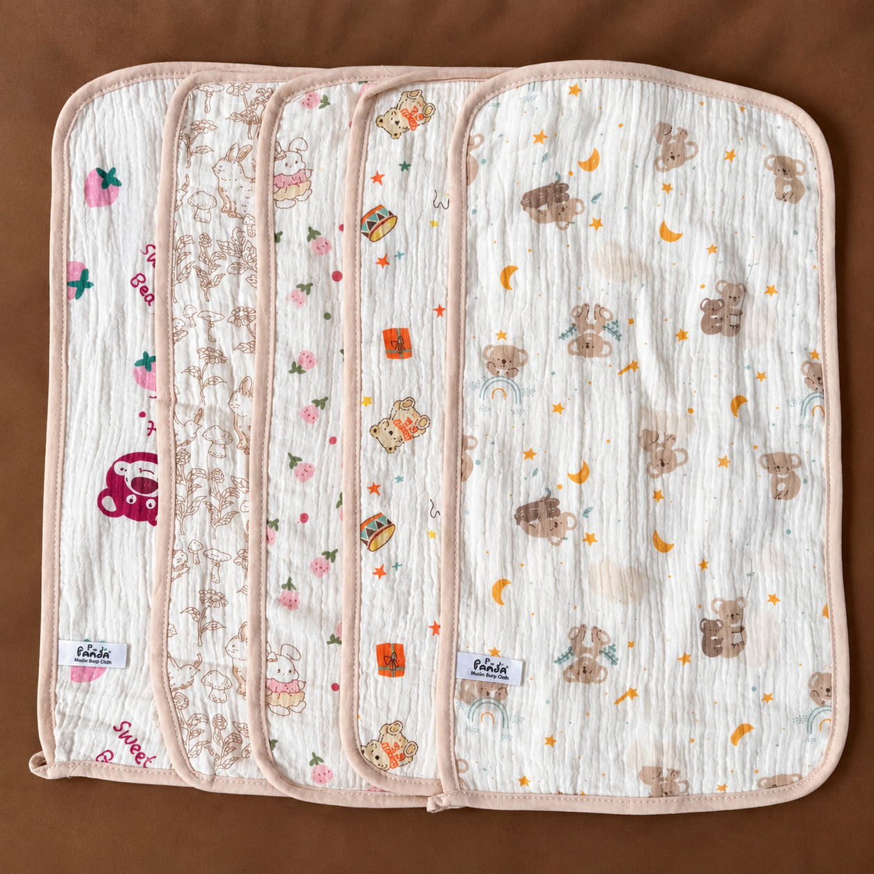 Crinkled Muslin Baby Burp Cloth Combo (5pcs) Assorted
