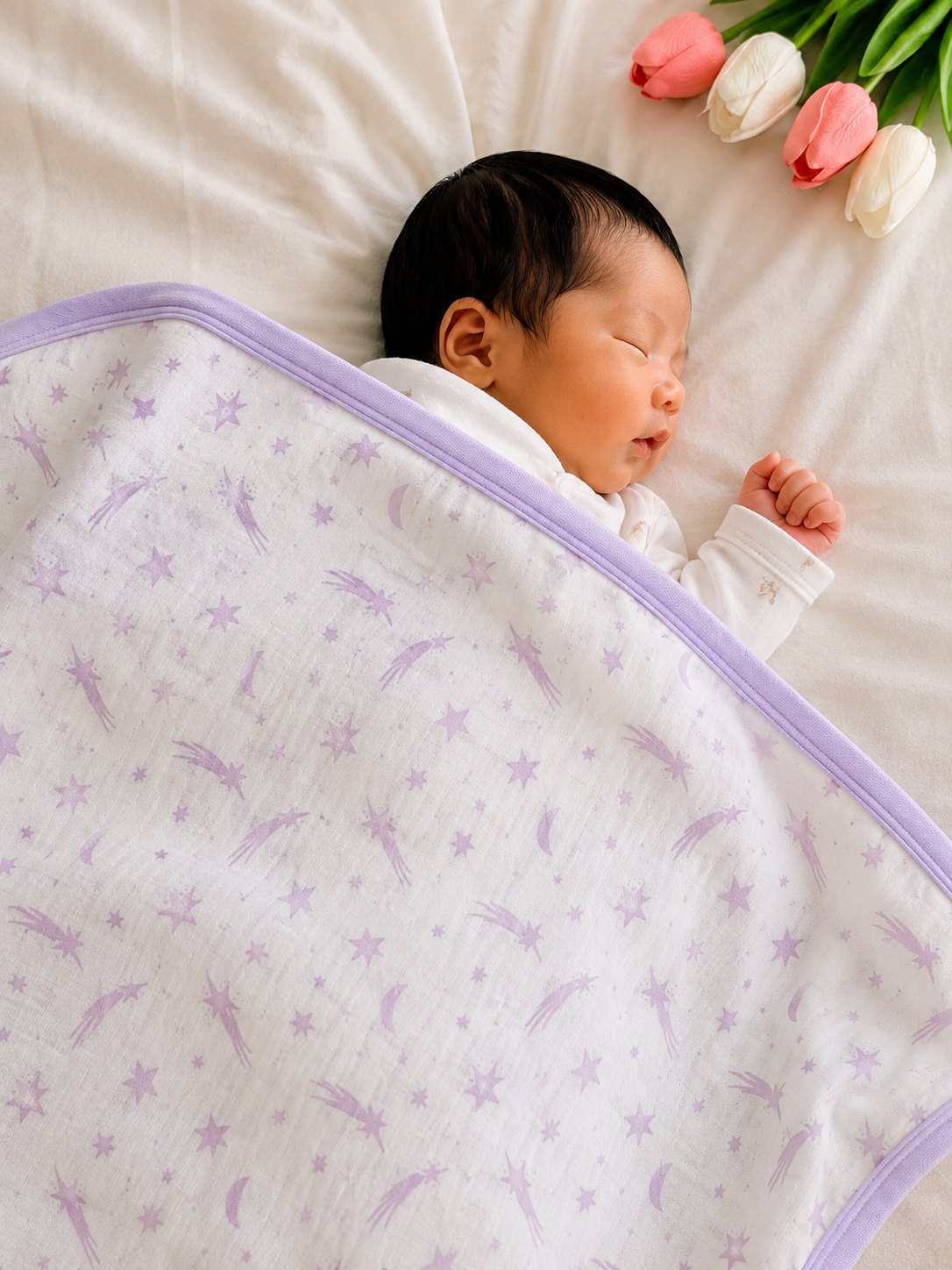 Premium 100% Muslin Baby Blanket – 5-in-1 Multi-Use Essential for Newborns - Shooting Star
