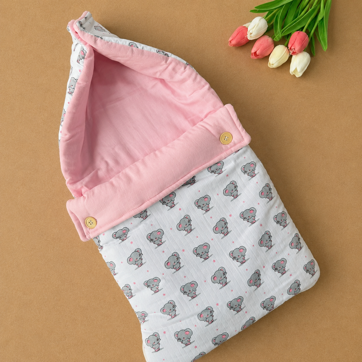 Double Side Muslin Baby Carry Bed - Dancing Elephants