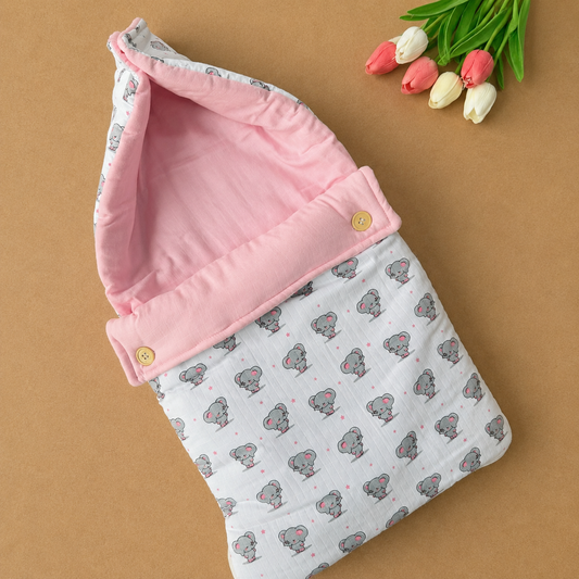 Double Side Muslin Baby Carry Bed - Dancing Elephants