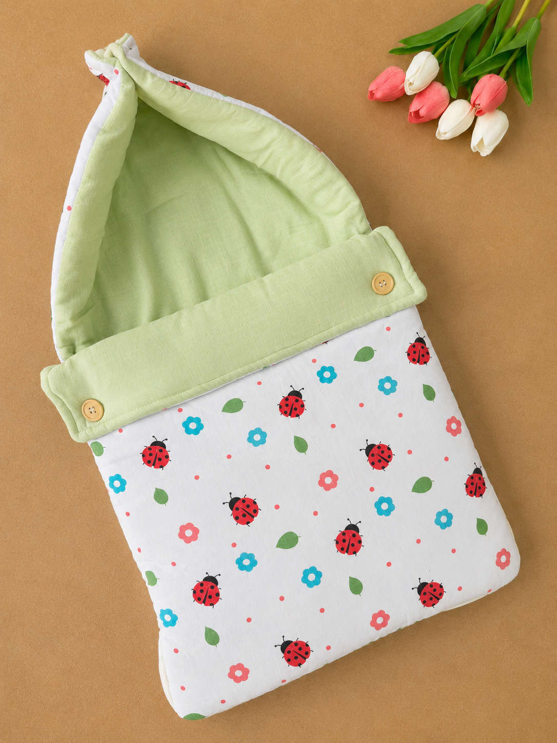 Double Side Muslin Baby Carry Bed - Red Bug