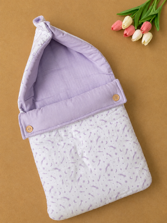 Double Side Muslin Baby Carry Bed - Purple Stars