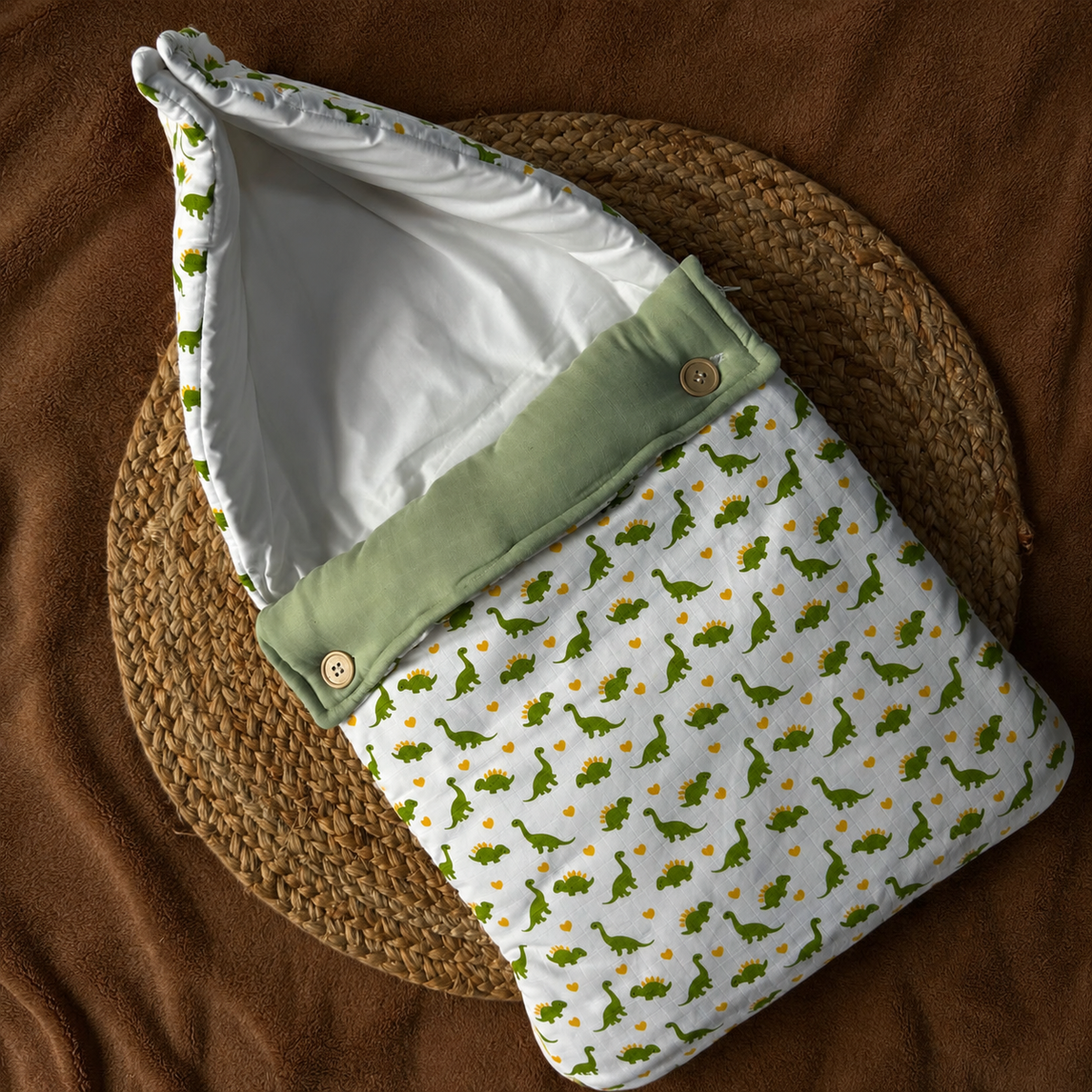 Muslin Baby Carry Bed - Green Dino