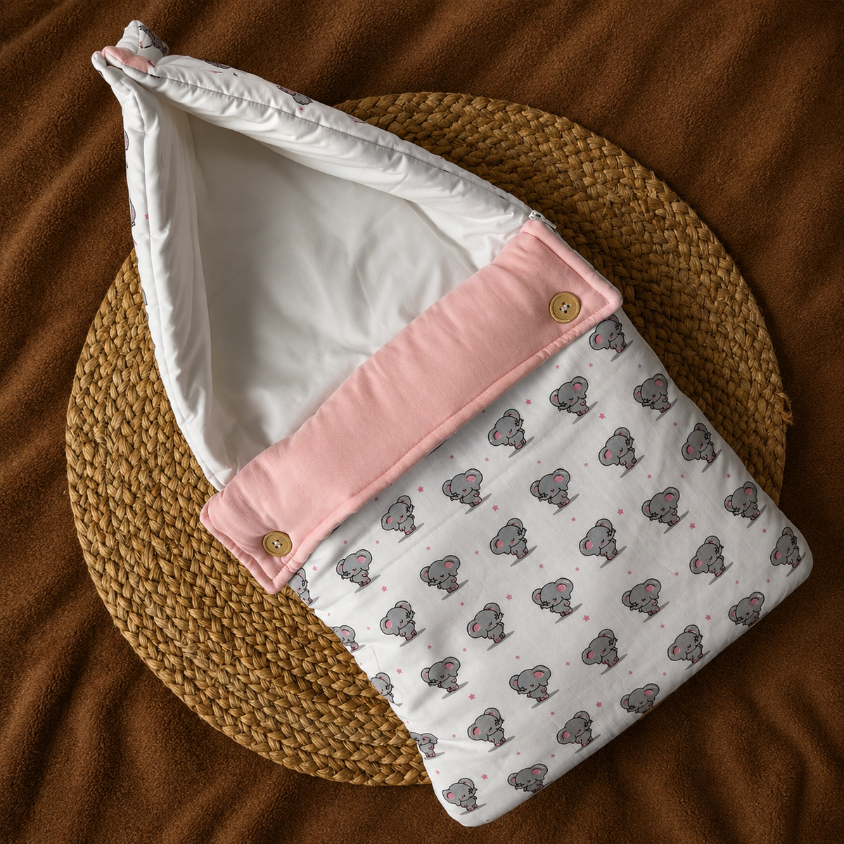 Muslin Baby Carry Bed - Dancing Elephants