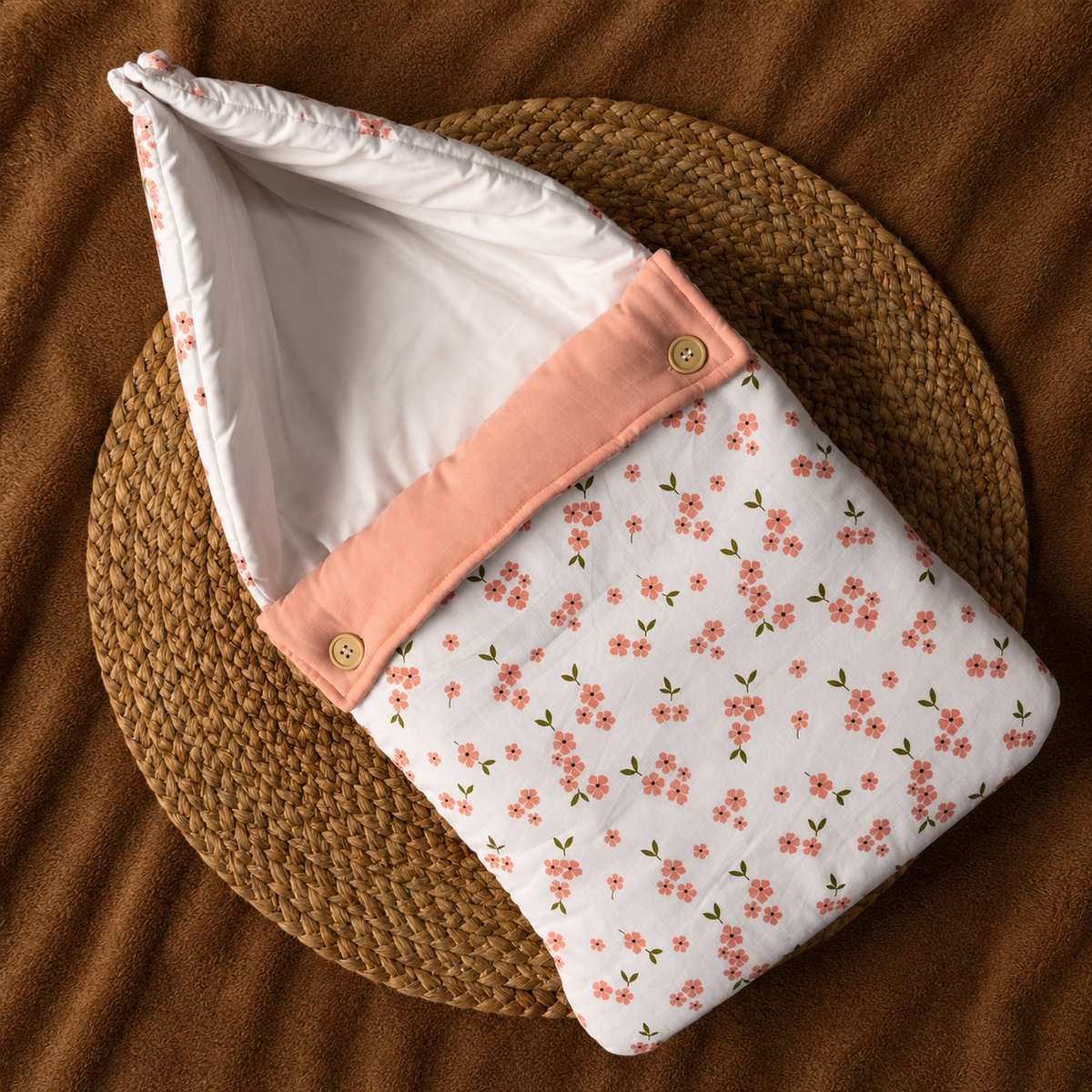Muslin Baby Carry Bed - Peach Flowers