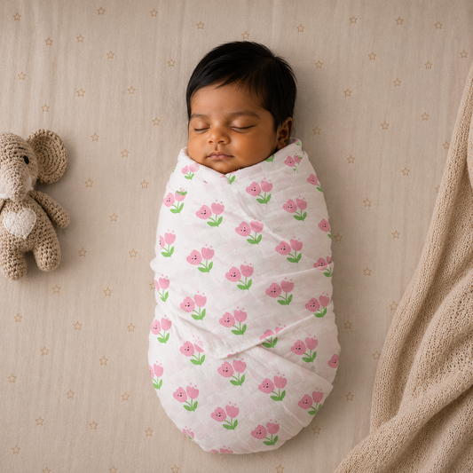 Muslin Swaddle/ Towel - Pink Flowers