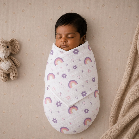 Muslin Swaddle/ Towel - Purple Rainbow