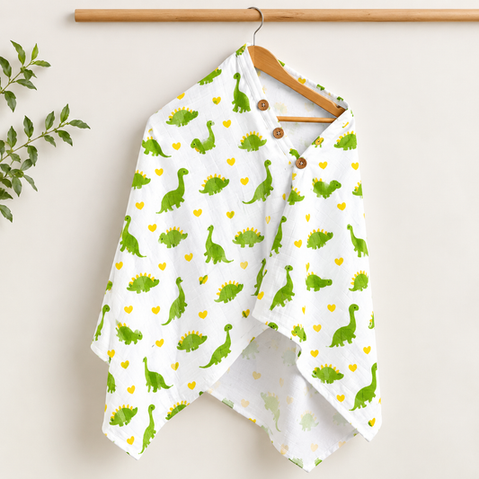 Muslin Feeding Apron | Nursing Cover - Green Dino