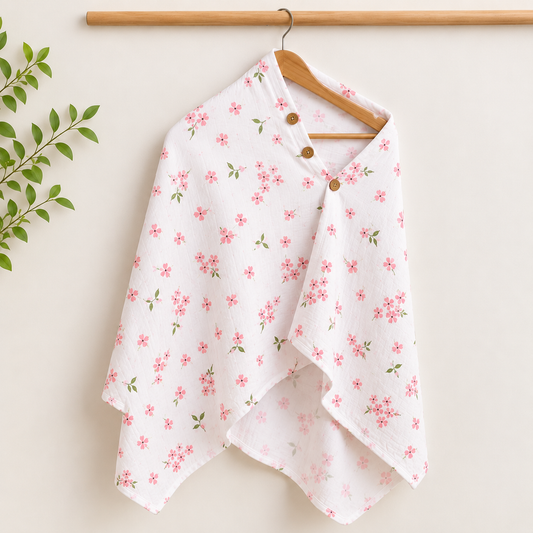 Muslin Feeding Apron | Nursing Cover - Peach Flowers