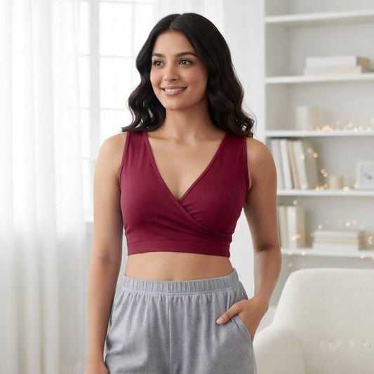 Sleeping Bra - Light Support, comfortable Nightwear for Women - Wine