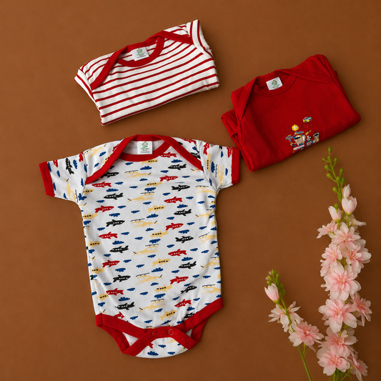 Knitted cotton Baby  Romper - Red