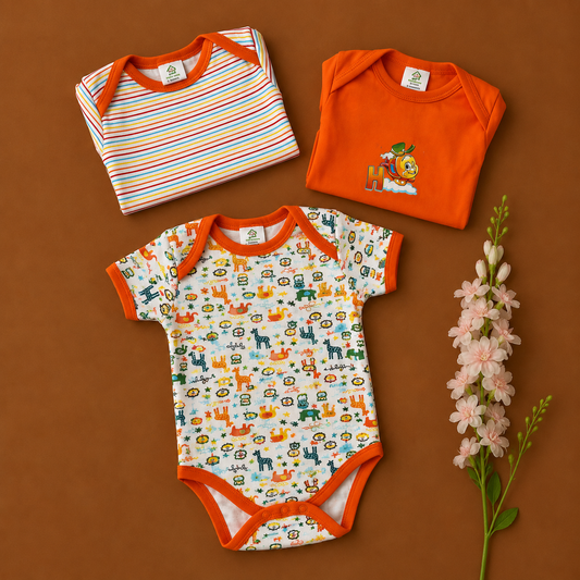 Knitted cotton Baby  Romper - Orange