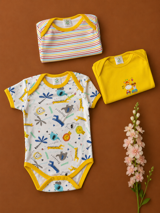 Knitted cotton Baby  Romper - Yellow Stripes