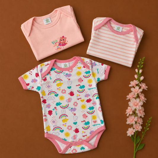 Knitted cotton Baby  Romper - Pink