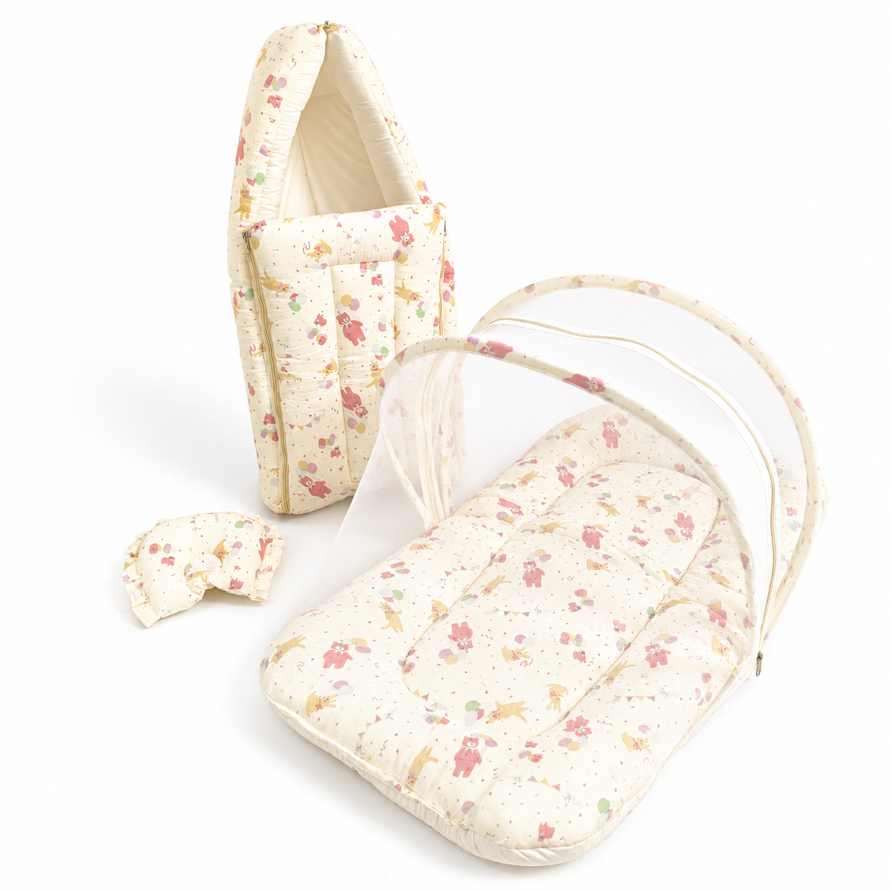 Crinkled Muslin Baby Carry Bed Combo - Teddy Celebration