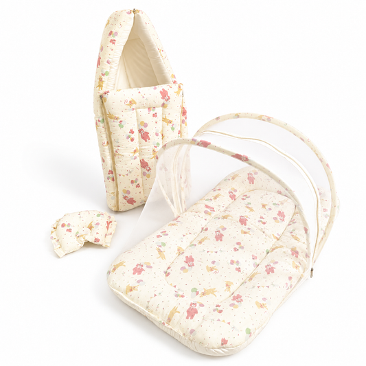 Crinkled Muslin Baby Carry Bed Combo - Teddy Celebration